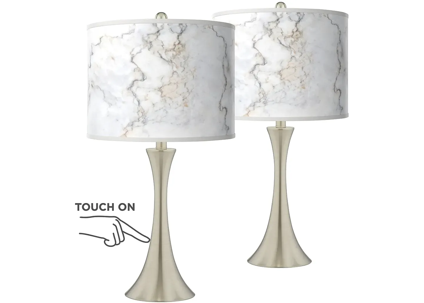 Giclee Glow Marble Glow Trish Brushed Nickel Touch Table Lamps Set of 2
